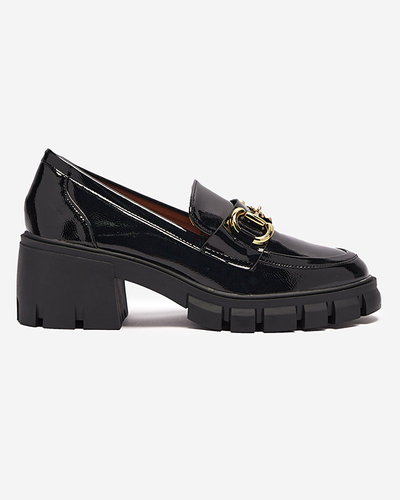 Mocassins noirs laqués pour femmes avec ornement Neriea - Chaussures