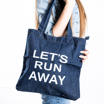 Sac à main pour femme en tissu bleu marine avec l'inscription "Let's run away" - Sacs à main
