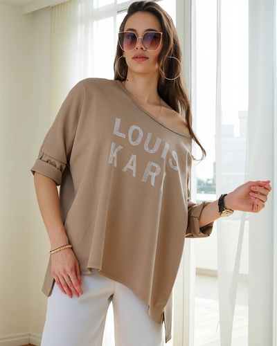 Blouse en viscose pour femmes Royalfashion avec inscriptions en strass