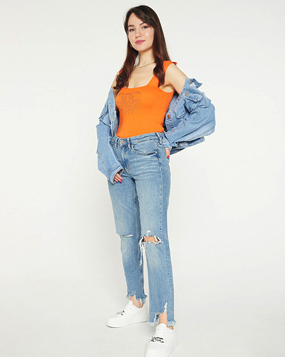 Top femme orange avec zircons cubiques - Vêtements