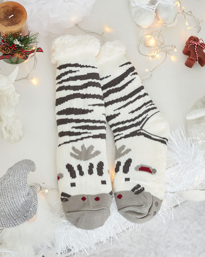 Royalfashion Chaussettes chauffantes beiges pour femmes avec zèbre