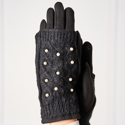 Mitaines femme noires avec perles - Gants