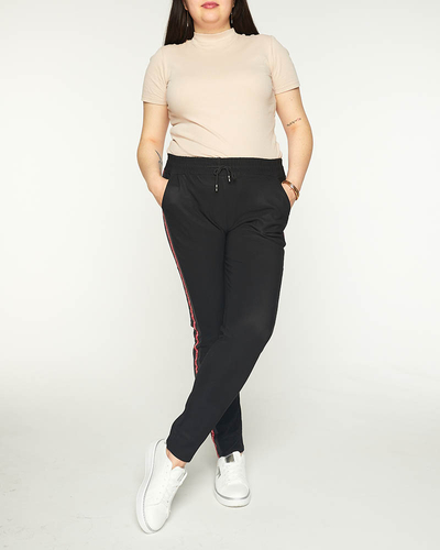 Pantalon droit noir pour femme à rayures rouges GRANDE TAILLE - Vêtements