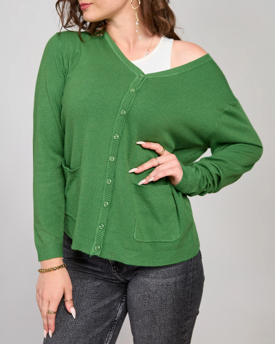 Royalfashion Green cardigan femme pull avec poches