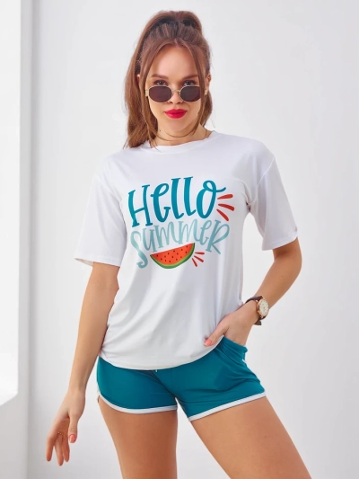 Ensemble de sport Royalfashion pour femmes avec un t-shirt et un short Hello Summer