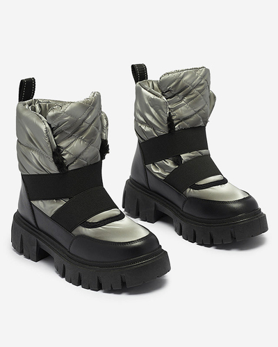 Bottes de neige pour femmes à semelle plate en noir-gris Ferory- Footwear