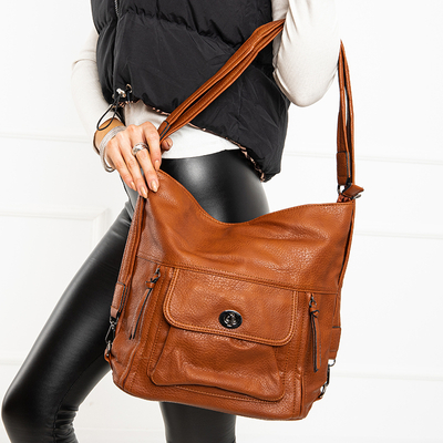 Grand sac à main marron pour femme - sac à dos en cuir écologique - Accessoires