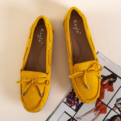 Mocassins femme éco-suède jaune à nœud Inda - Chaussures