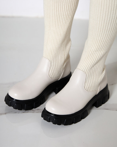 Bottes hautes à enfiler pour femmes de couleur écrue Alerpi- Footwear