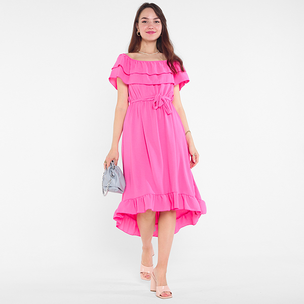 Robe femme fuchsia avec volants - Vêtements