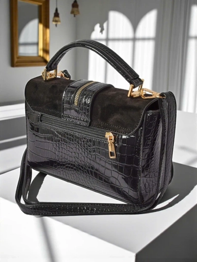 Sac à main pour femmes Cassia Nero classique cuir écologique noir daim élégant