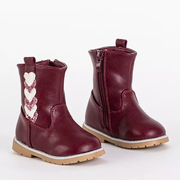 Boots fille bordeaux avec tige décorative Nokimi-Shoes