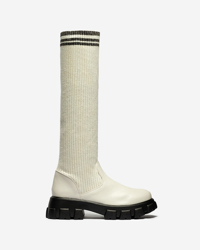 Bottes hautes à enfiler pour femmes de couleur écrue Alerpi- Footwear