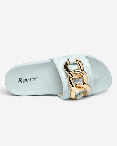 OUTLET Chaussons matelassés femme bleus avec chaîne dorée Eteris - Footwear