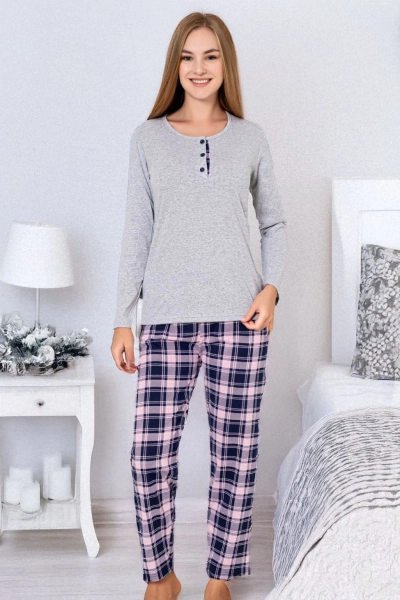 Pyjama en coton pour femmes Royalfashion avec pantalon à carreaux