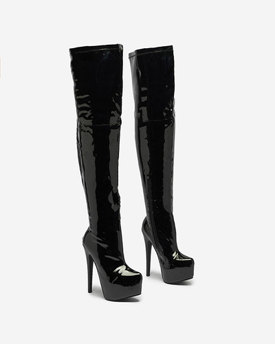 OUTLET Bottes montantes laquées pour femme en noir Leccie- Footwear