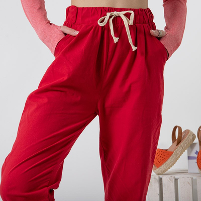 Pantalon femme en coton simple rouge GRANDE TAILLE - Vêtements