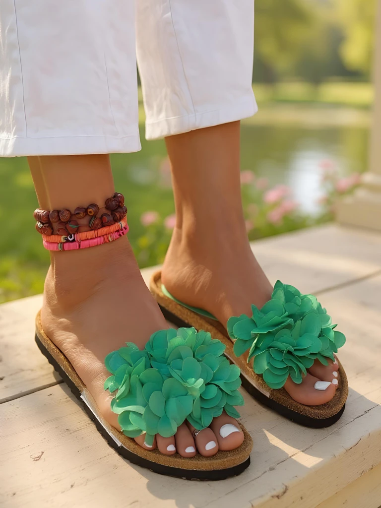 Royalfashion Claquettes pour femmes avec fleurs Flora Soft