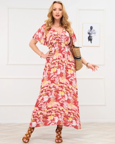 Robe longue rouge à motif tendance pour femme - Vêtements