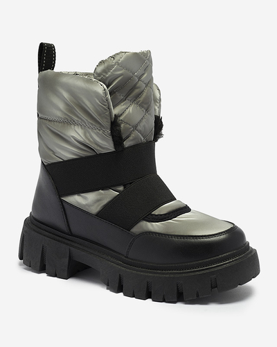 Bottes de neige pour femmes à semelle plate en noir-gris Ferory- Footwear