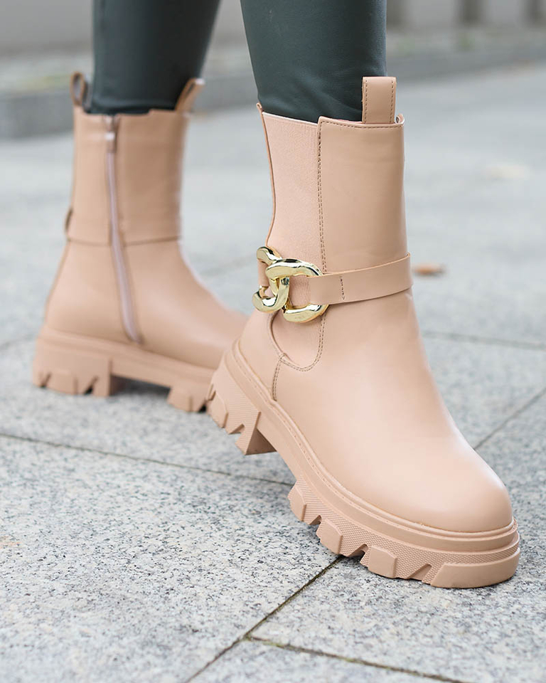 Bottes hautes pour femmes avec une chaîne dorée de couleur camel Setika - Footwear