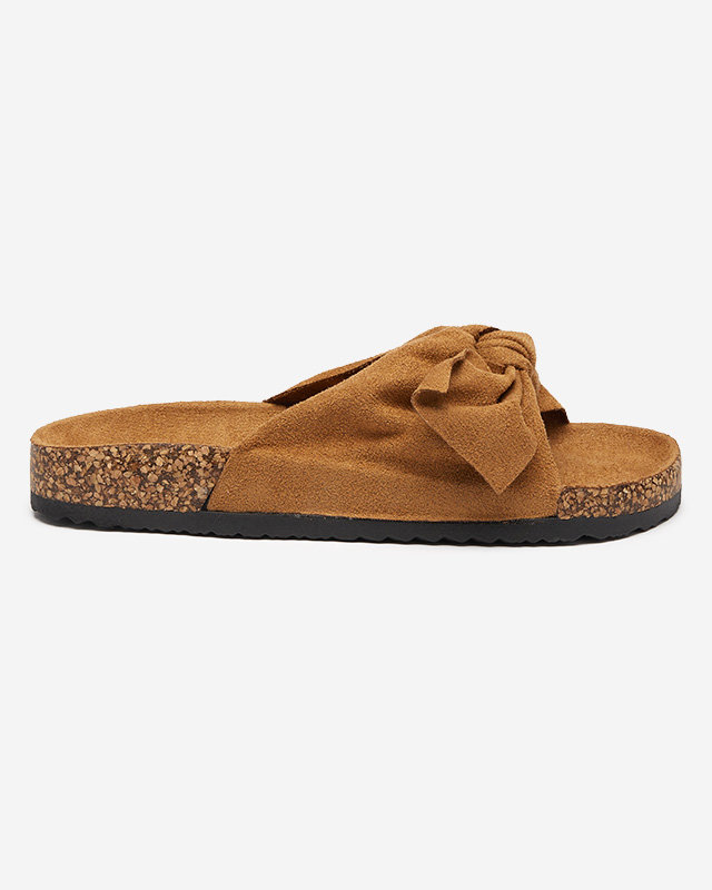 OUTLET Chaussons femme en éco-daim avec nœud camel Xeria - Footwear