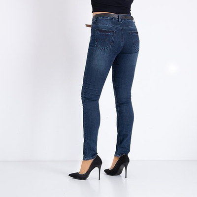 Pantalon en jean femme bleu marine avec ceinture - Vêtements