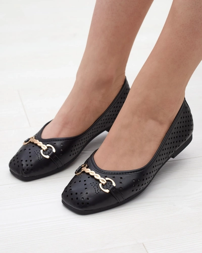 Ballerines ajourées noires pour femme avec ornement doré Serilla- Footwear