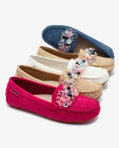 Royalfashion Mocassins ajourés pour femme marron clair avec cristaux décoratifs Cizzas