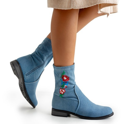 Bottes à talon plat bleues avec broderie Muraja - Footwear