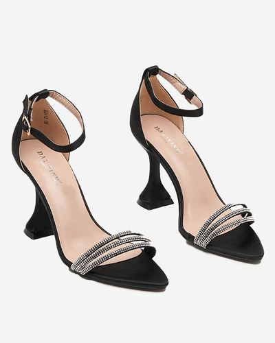 Sandales noires pour femme à talon haut avec zircons cubiques décoratifs Manestri - Footwear