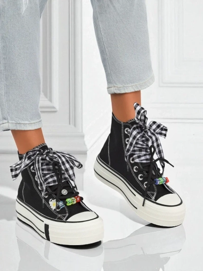 Baskets Callisto Noires à Plateformes en Tissu avec Accents Rétro pour Femmes