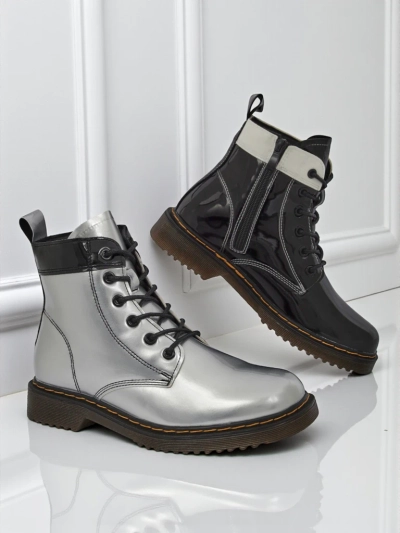 Bottines argentées pour femmes Celestina Eco Cuir Verni avec fermeture éclair