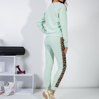 Ensemble de sport femme vert menthe avec empiècements léopard - Vêtements