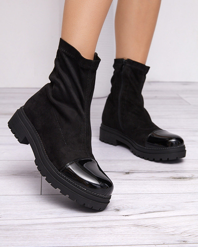 Bottes femme noires en éco-suède à bout verni Nebika - Footwear