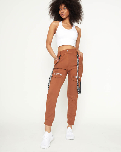 Pantalon cargo pour femme avec bretelles camel - Vêtements