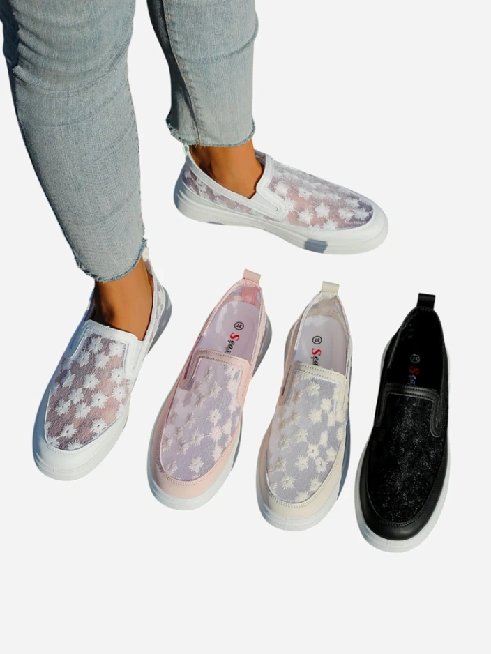 Mocassins pour femmes Royalfashion en maille avec fleurs Emzos