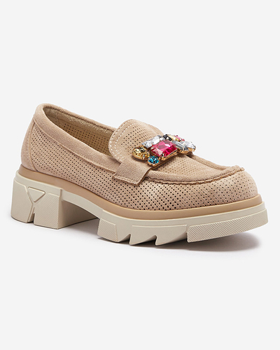 Mocassins pour femmes ajourés marron clair avec ornement Bokkso- Footwear