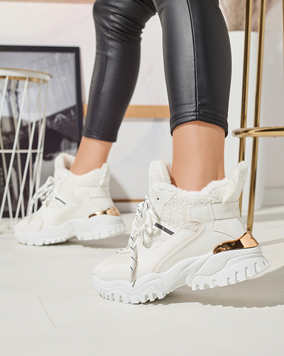 Chaussures de sport blanches pour femmes avec fourrure Sagglo- Footwear