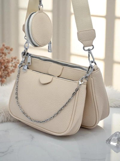 Sac à main en cuir pour femmes Perseida Multi Beige avec chaîne et pochette