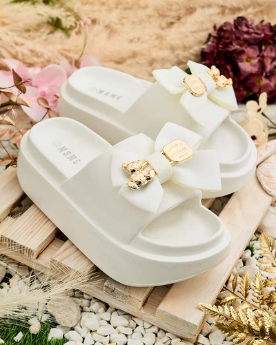 Royalfashion Tongs en caoutchouc pour femme avec nœud décoratif Apis