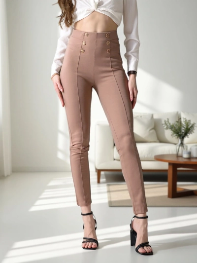 Treggings en coton pour femmes Royalfashion avec boutons décoratifs