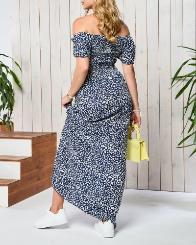 Robe midi bleu marine à motif floral pour femme - Vêtements