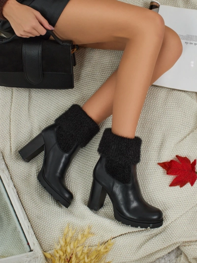 Bottines femme en cuir écologique à talons épais avec tricot Tirave