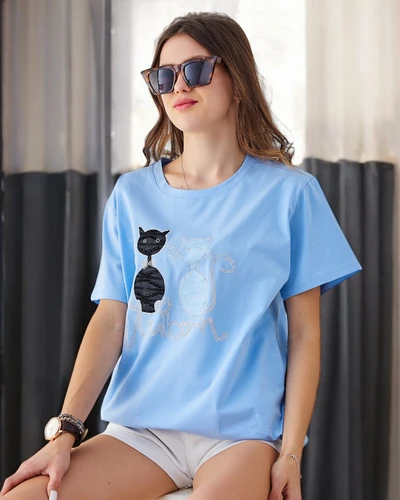 T-shirt en coton pour femmes Royalfashion avec des chatons
