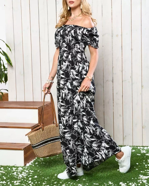 Robe longue à imprimé noir et blanc pour femme - Vêtements