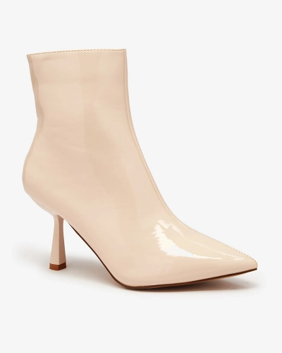 Royalfashion Bottes à talon de canard laqué beige pour femmes Elegant Classy