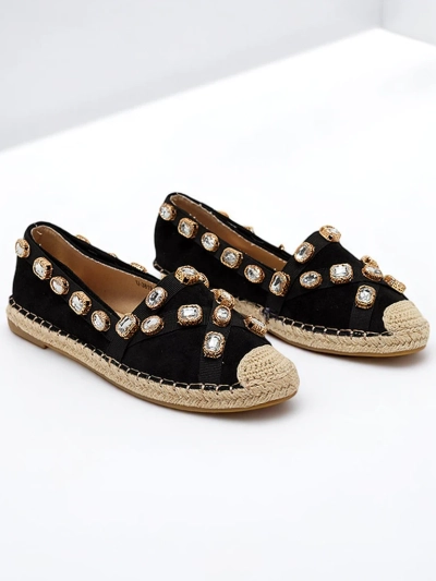 Espadrilles pour femmes noires avec cristaux Wamba - Chaussures