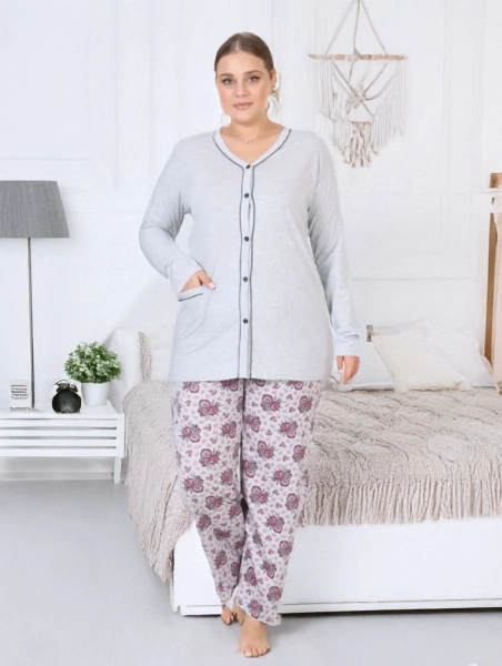 Pyjama en coton pour femme de Royalfashion en deux pièces avec motif floral en GRANDE TAILLE
