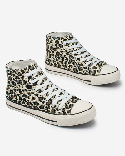 Royalfashion Baskets montantes beige et marron pour femme avec motif tendance Jungle Jive